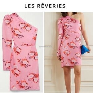 LES RÊVERIES Pink One-sleeve floral-print matte-satin mini dress 0 425$